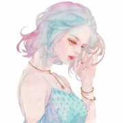 彩色头发动漫女生头像图片，二次元彩虹发色少